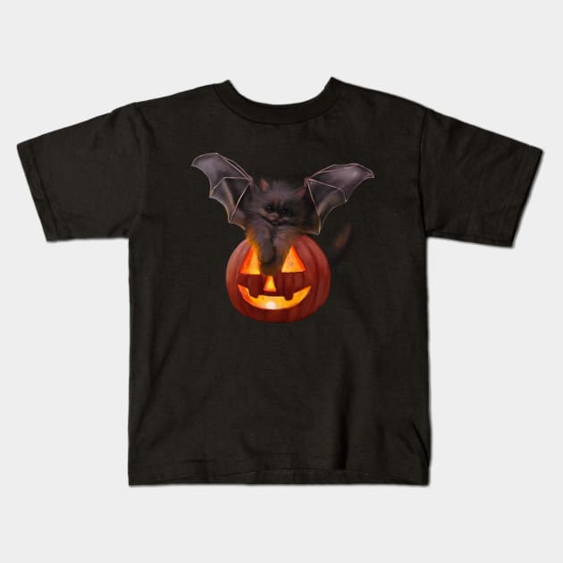 Cat bat Kids T-Shirt by Brooklyn Smith Art 